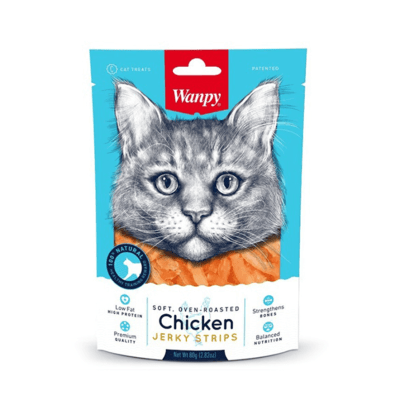 WANPY SOFT CHICKEN JERKY STRIPS FOR CATS 80GR