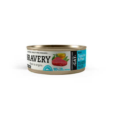 ALIMENTO HÚMEDO BRAVERY - ATÚN Y POROTOS VERDES 70 GR