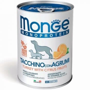 MONGE MONOPROTEIN DE PAVO CON FRUTAS CITRICAS 400GR
