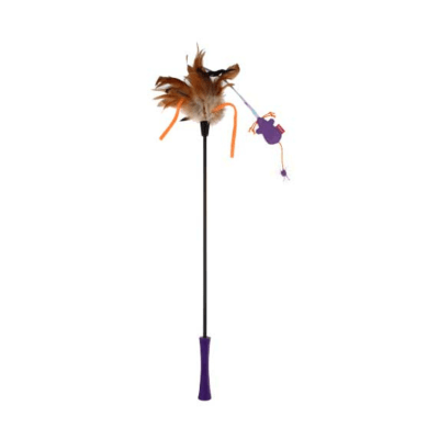 VARILLA PARA GATO FEATHER TEASER CON PLUMA NATURAL Y RATÓN