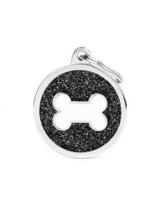 BLACK BIG GLITTER CIRCLE WHITE BONE
