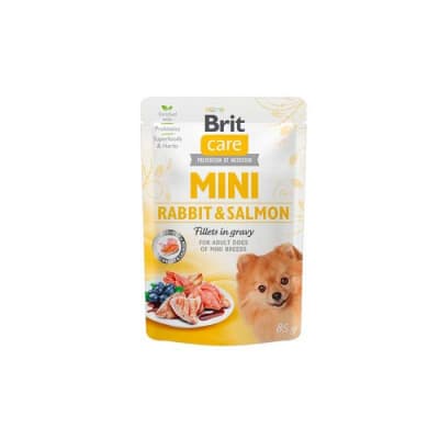 BRIT CARE MINI RABBIT & SALMON FILLETS IN GRAVY 85G