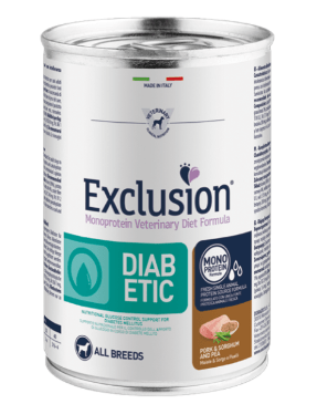 EXCLUSION VET  PERRO DIABETICO CERDO Y SORGO 400 GRS1