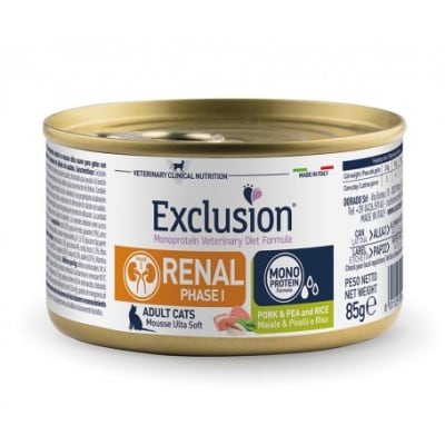 EXCLUSION VET  GATO RENAL 1 CERDO, ARVEJA Y ARROZ 85 GRS1