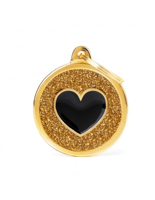 GOLD BIG GLITTER CIRCLE BLACK HEART