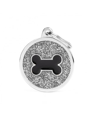 GREY BIG GLITTER CIRCLE BLACK BONE