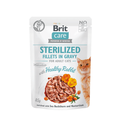 BRIT CARE CAT STERILIZED FILLETS IN GRAVY WITH HEALTHY RABBITS 85G