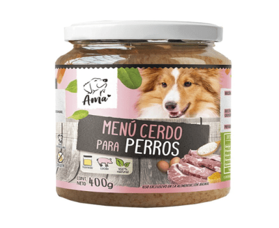 AMA ALIMENTO HUMEDO NATURAL PERRO MENU CERDO VIDRIO 400GR1