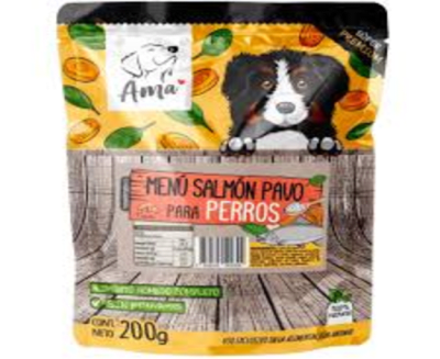 AMA ALIMENTO HUMEDO NATURAL PERRO MENU SALMÓN PAVO POUCH 200GR