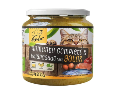 AMA ALIMENTO HUMEDO NATURAL GATO MENU GATO POLLO GRANDE VIDRIO 400GR1