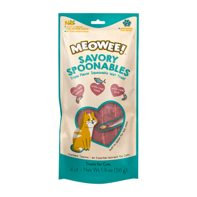 MEOWEE SPOON SALMON, TUNA AND SHRIMP, 4TB, 56GR