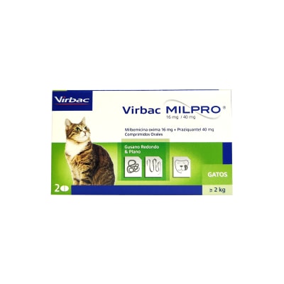 VIRBAC MILPRO 4/10 MG GATOS +2KG X 2 COMP