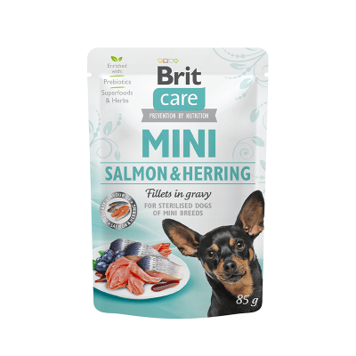 BRIT CARE MINI SALMON & HERRING STERILIZED FILLETS IN GRAVY 85 G