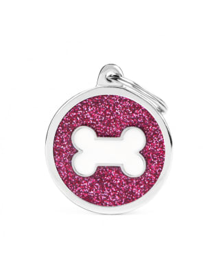 PINK BIG GLITTER CIRCLE WHITE BONE