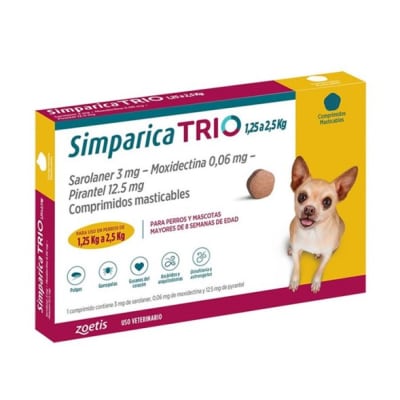 SIMPARICA TRIO 5MG 1,3 A 2,5KG 1 COMPRIMIDO