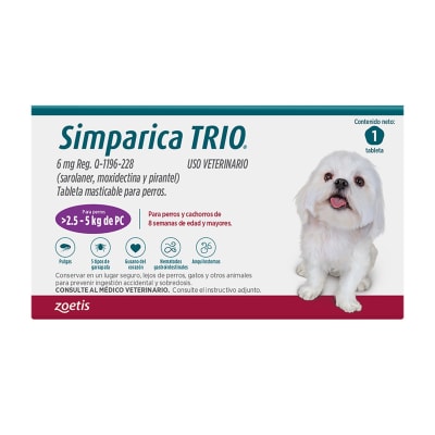 SIMPARICA TRIO 10MG 2,6 A 5KG 1 COMPRIMIDO