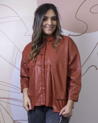 Chaqueta Ecocuero Cierre Hombros Café Nicopoly - Chaquetas y Abrigos | Paris .cl