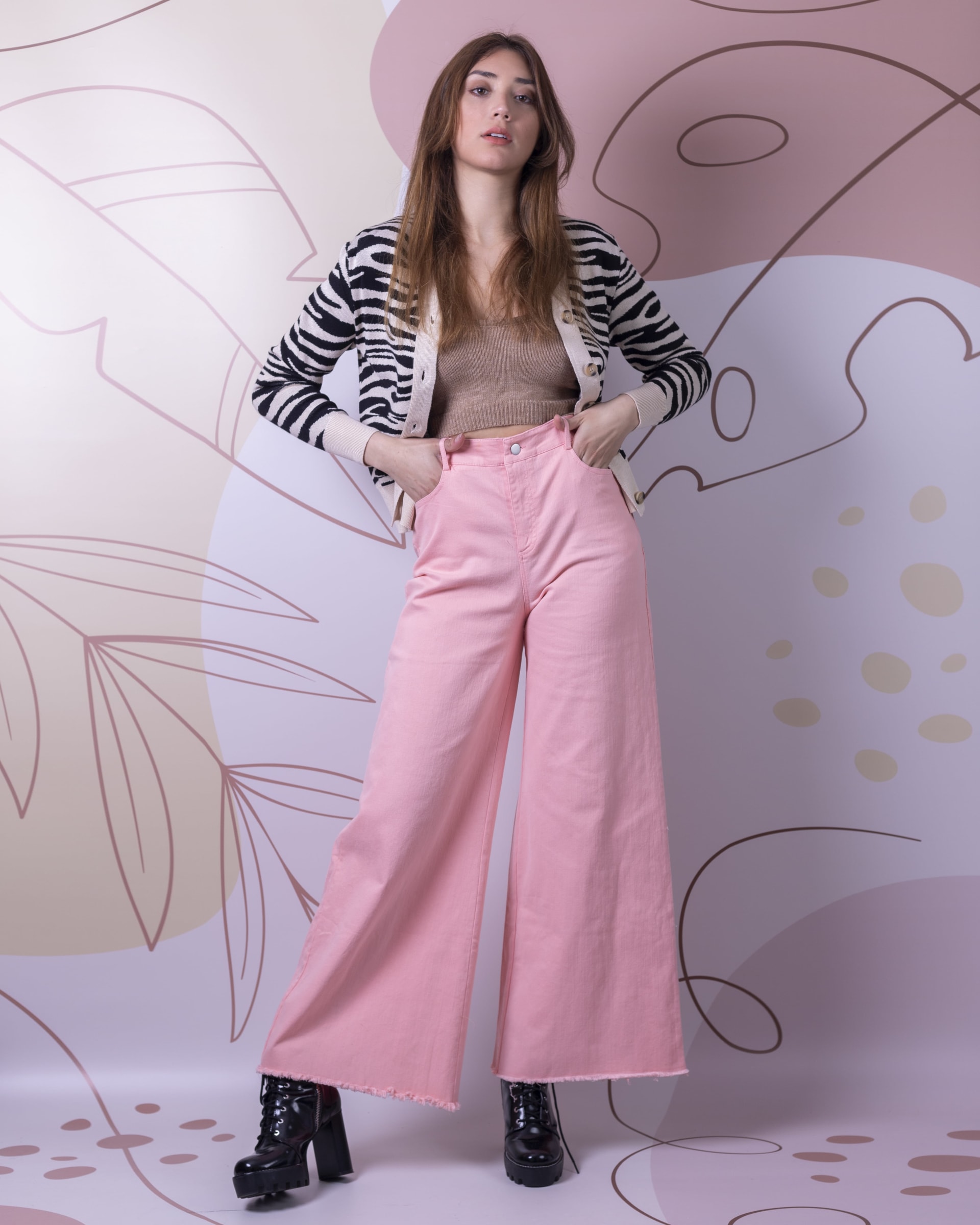 Pantalón tiro Alto Palazzo Rosa - Bariba