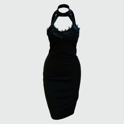 VESTIDO A TIRAS CON CUELLO Y ESCOTE CON BORDADO NEGRO - BLASHE1