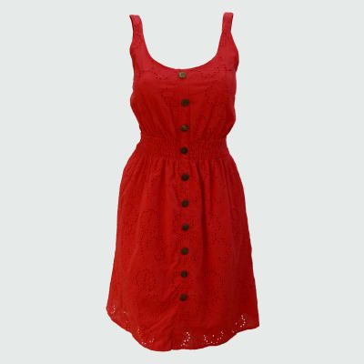 VESTIDO CORTO A TIRAS CON FORRO Y BOTONES ROJO - HAUTE MONDE