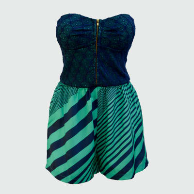 ENTERIZO SHORT STRAPLES CON ENCAJE AZUL/JADE - IRIS