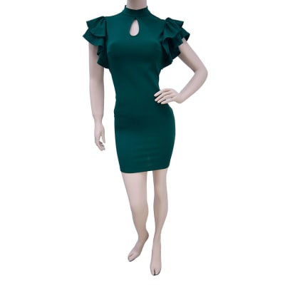 VESTIDO DAMA CON VOLANTES VERDE HOJA  - BLASHE1