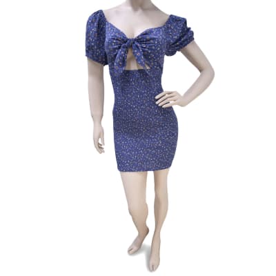VESTIDO AZUL ACERO / FLORES  - IRIS