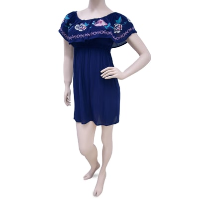 VESTIDO CORTO AZUL / FLORES  - HAUTE MONDE