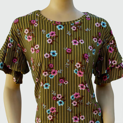 POLO MANGA VOLANTES  MOSTAZA RAYAS FLOREADO - HAUTE MONDE