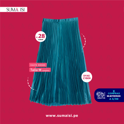 FALDA LARGA ACORDEON VERDE OPALO METALICO - HAUTE MONDE1