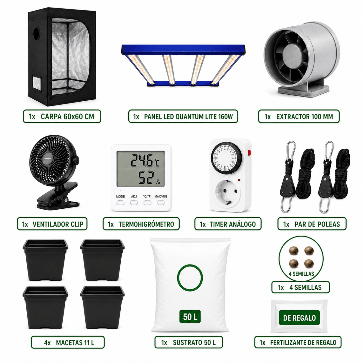 Kit Indoor 60x60 Completo con LED Quantum Premium | Cultivo Interior Controlado2