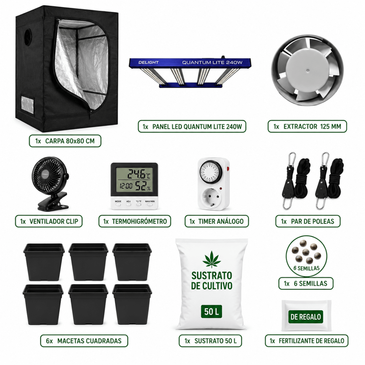 Kit Indoor 80x80 Completo con LED Quantum Premium | Cultivo Interior Profesional2