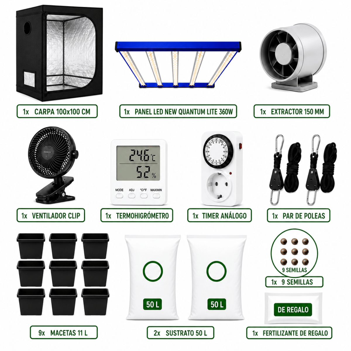 Kit Indoor 100x100 Completo con LED Quantum Premium | Sistema de Cultivo Interior3