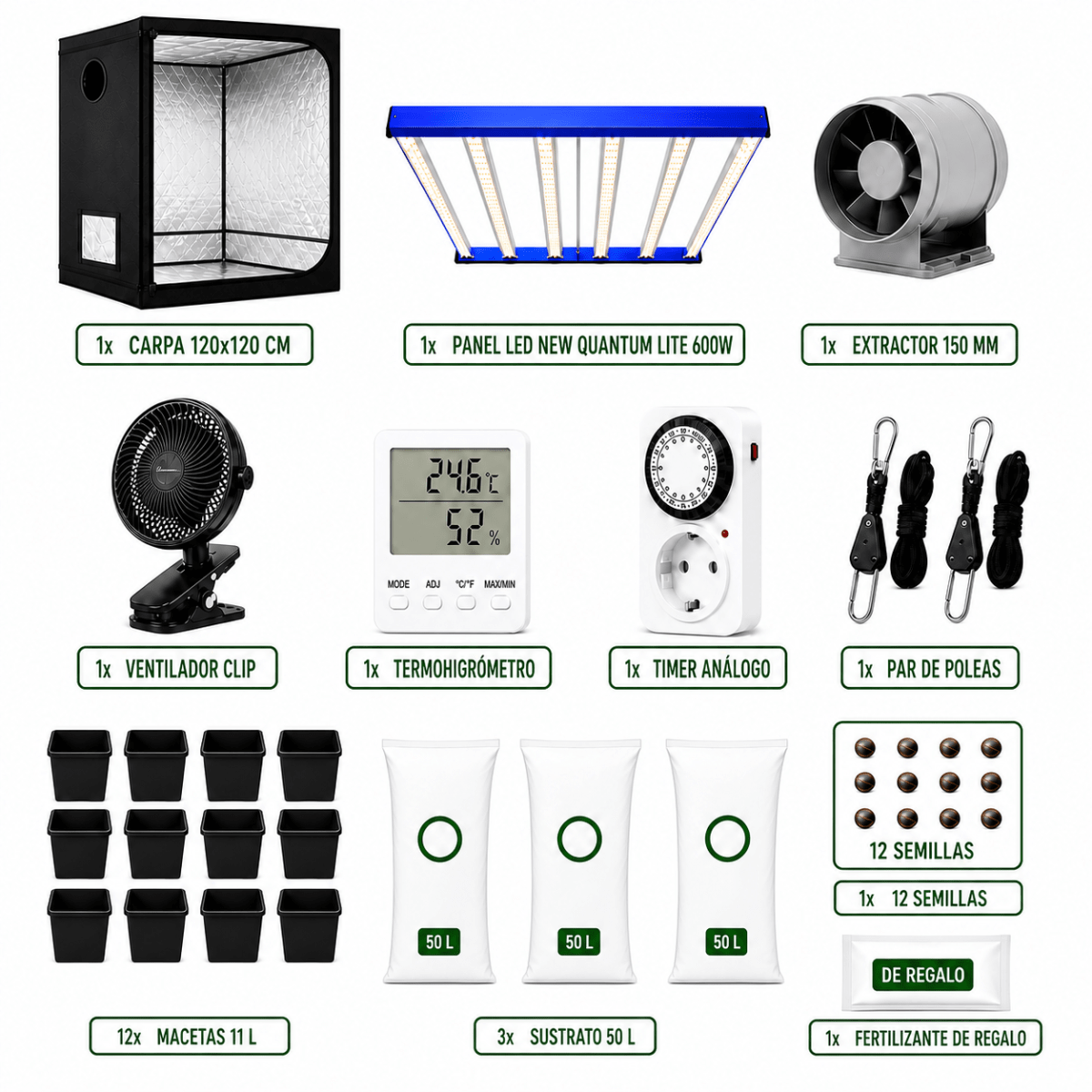 Kit Indoor 120x120 Completo con LED Quantum Premium | Cultivo Interior Alto Rendimiento3