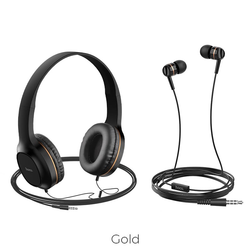 Hoco. Set de audífonos con cable + auriculares con micrófono W24 (Dorado) |  SmartTec