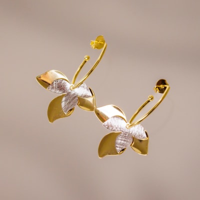 ARO FLOR DOBLE 3 PÉTALOS RODIO Y DORADO1