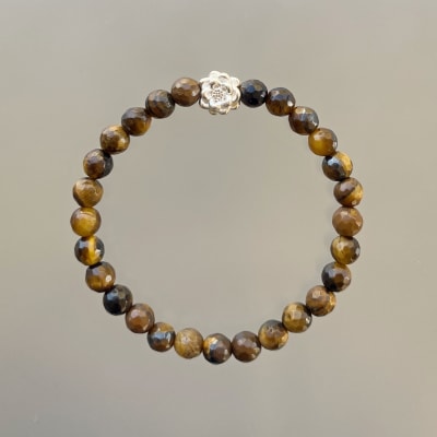 PULSERA OJO DE TIGRE FACETADA Y  FLOR DE LOTO1