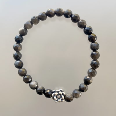 PULSERA OBSIDIANA DORADA FACETADA Y FLOR DE LOTO1