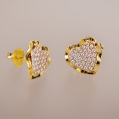 AROS CORAZÓN CIRCONES DORADO