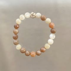 PULSERA PIEDRA LUNA 8 mm FACETADA Y FLOR DE LOTO