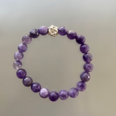 PULSERA AMATISTA  8 mm FACETADA Y FLOR DE LOTO