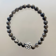 PULSERA OBSIDIANA DORADA FACETADA Y FLOR DE LOTO