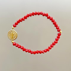 PULSERA CRISTALES Y MEDALLA SAN BENITO
