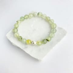 PULSERA PREHNITA 8 mm FACETADA Y FLOR DE LOTO