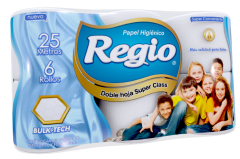 PAPEL HIGIENICO REGIO SUPER CLASS 25 MTS  6X8X48 ROLLOS D/H