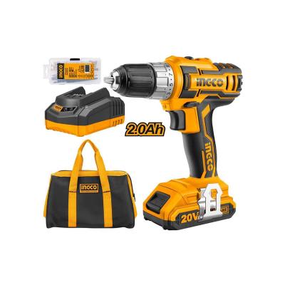 Taladro atornillador + 2 batería 2AH + cargador rápido 20V/10MM INGCO1