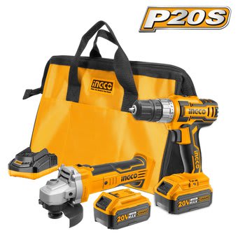 SET TALADRO Y ESMERIL INALAMBRICO INDUSTRIAL 20V INGCO CKLI20091