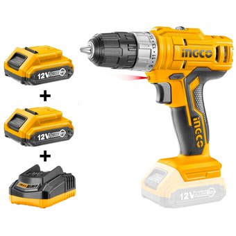 TALADRO ATOR + 2 BAT 1,5AH Y CARGADOR NORMAL 12V/10MM INGCO CDLI12221