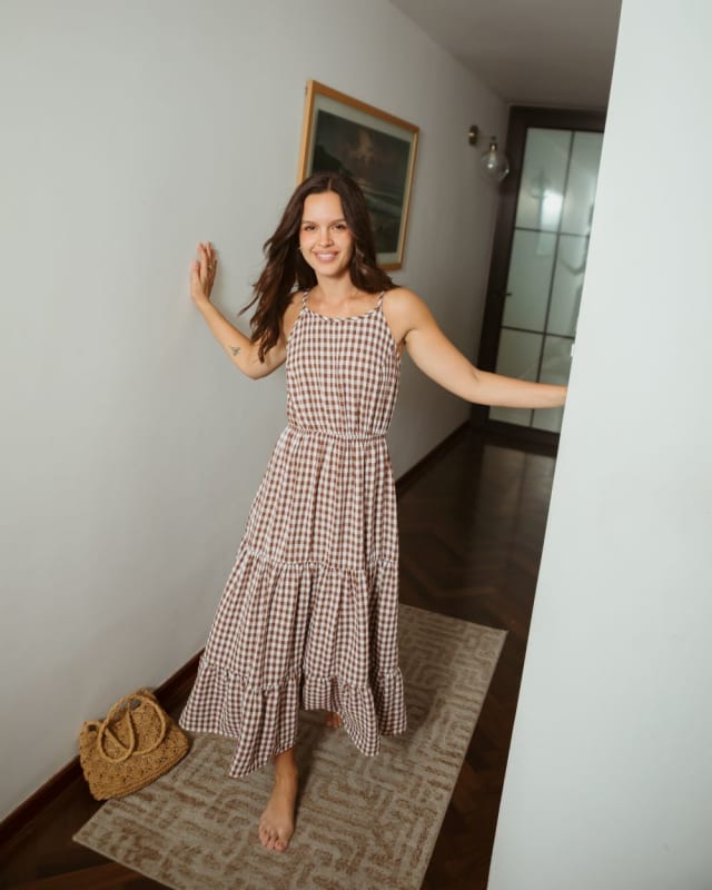 Vestido vichy marrón