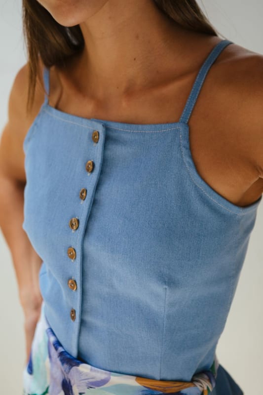 Top denim Peplum celeste